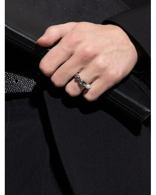 McQueen White Embellishment Skull Beaded Ring for men