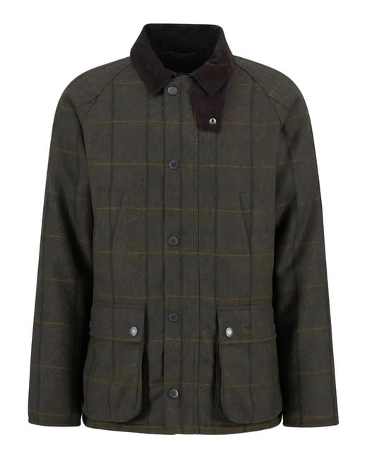 Barbour Black Wool Checked Corduroy Collar Jacket