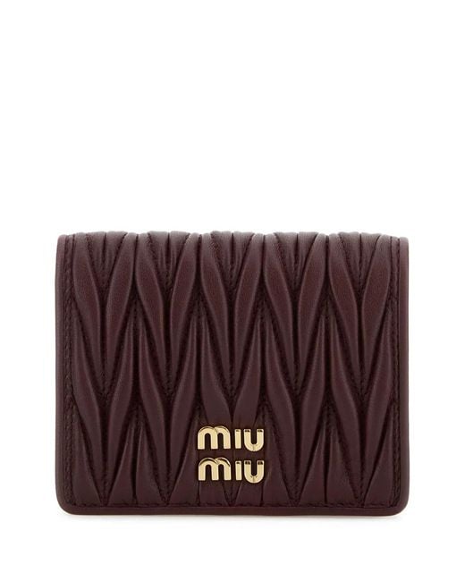 Miu Miu Purple Small Matelassé Nappa Leather Wallet With Snap Closure