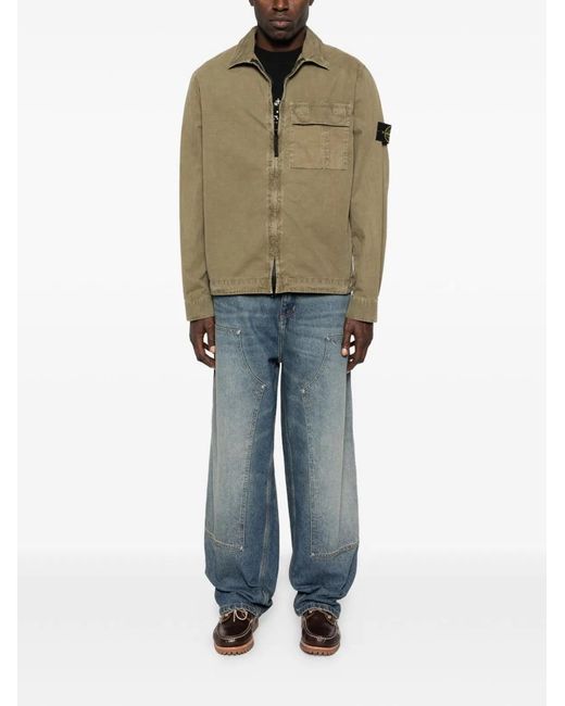 Stone Island Green Regular Fit Overshirt With Zip And Pocket for men
