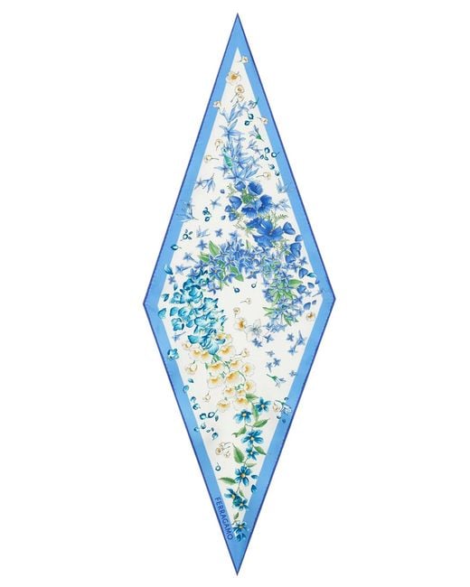 Ferragamo Blue Primavera Print Diamond Scarf