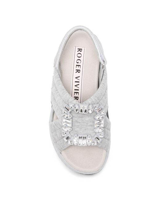 Roger Vivier White Crystal-Buckle Quilted Sandals