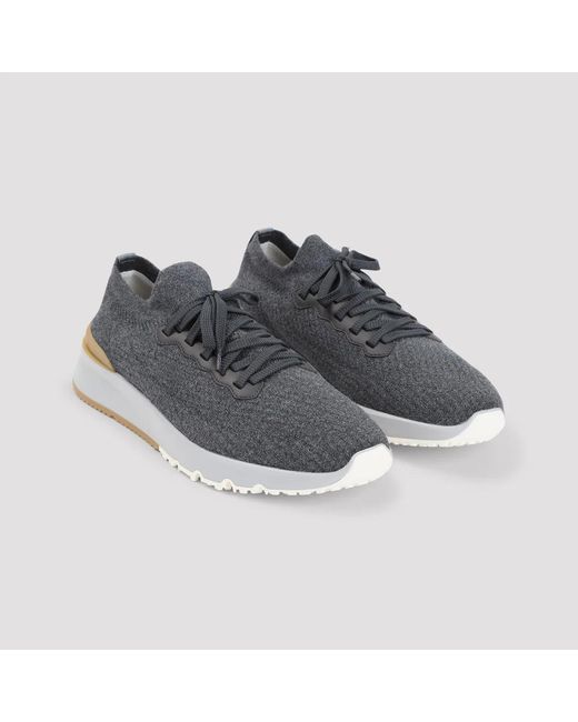 Brunello Cucinelli Gray Lavagna Textile Sneakers for men