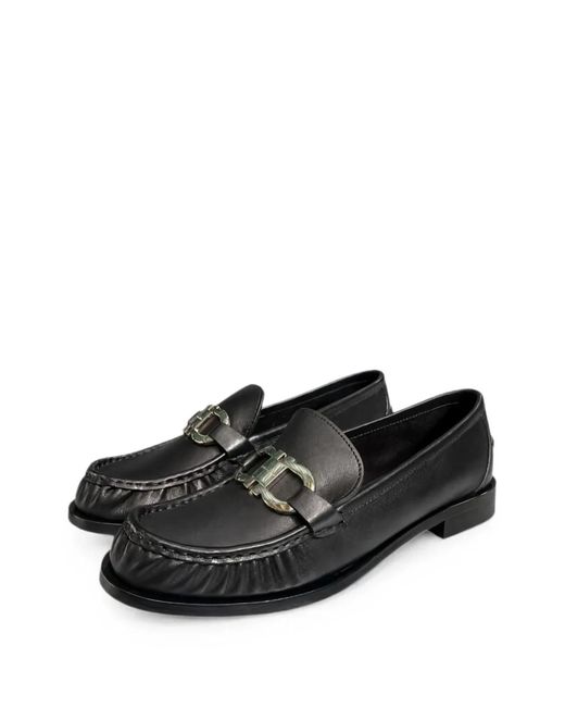 Ferragamo Black Leather Flat Shoes