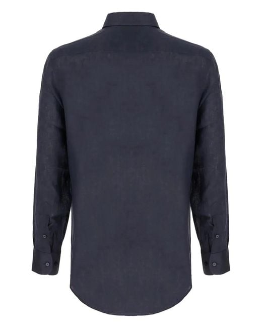 Etro Blue Linen Shirt With Pegaso Embroidery for men