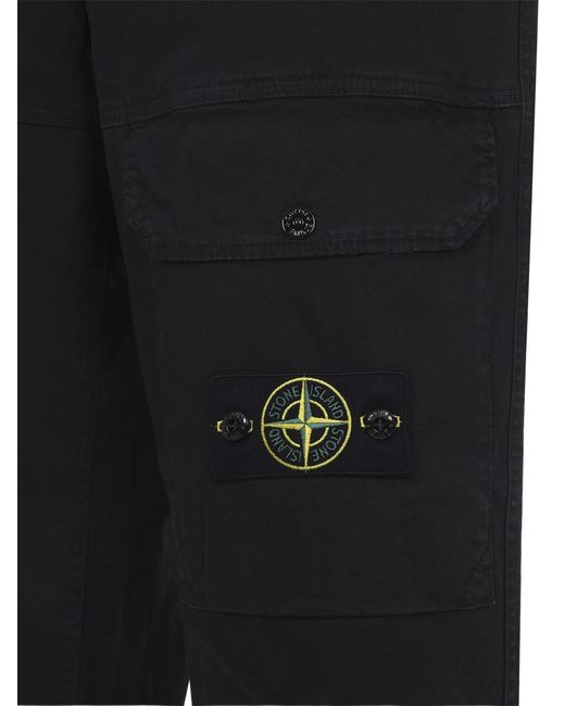 Stone Island Blue Elastane Cotton Logo-Patch Loose-Fit Cargo Pants for men