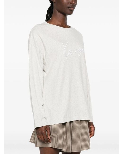 KENZO White Signature Logo-Embroidered Long-Sleeve T-Shirt