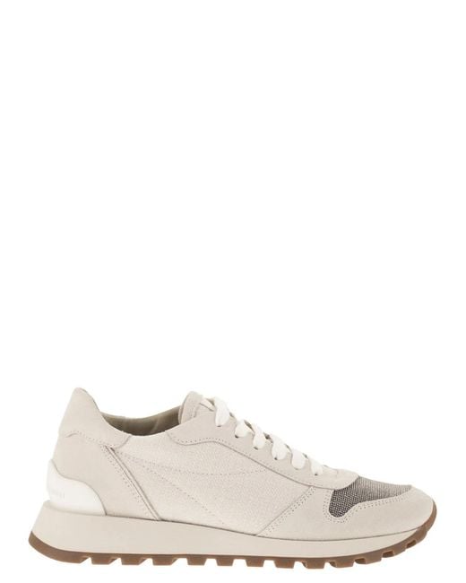 Brunello Cucinelli White Leather And Fabric Trainers