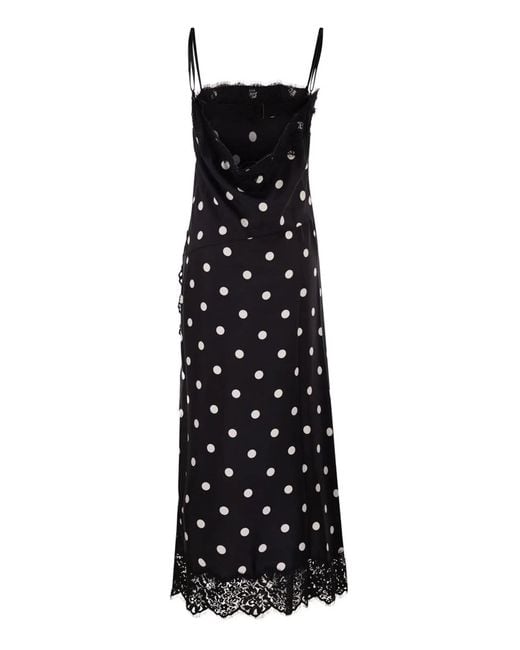 Max Mara Black Spxcapo – Polka Dot Silk Midi Dress With Lace Inserts
