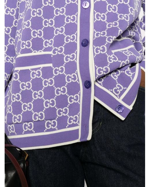 Gucci Purple Embroidered Cotton Cardigan