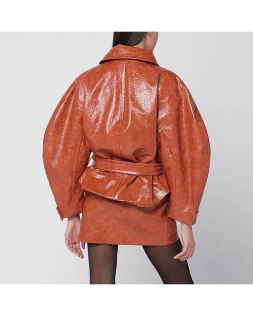 ANDAMANE Orange Tan Leather-Effect Belted Jacket