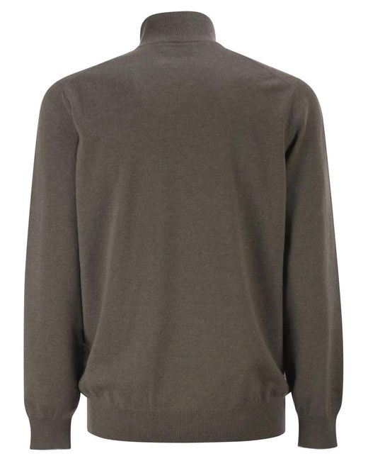 Brunello Cucinelli Green Cashmere Turtleneck Sweater With Zipper for men