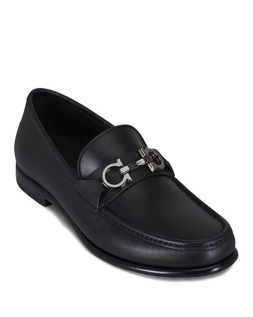Ferragamo Black Avril Gancini Buckle Loafers for men
