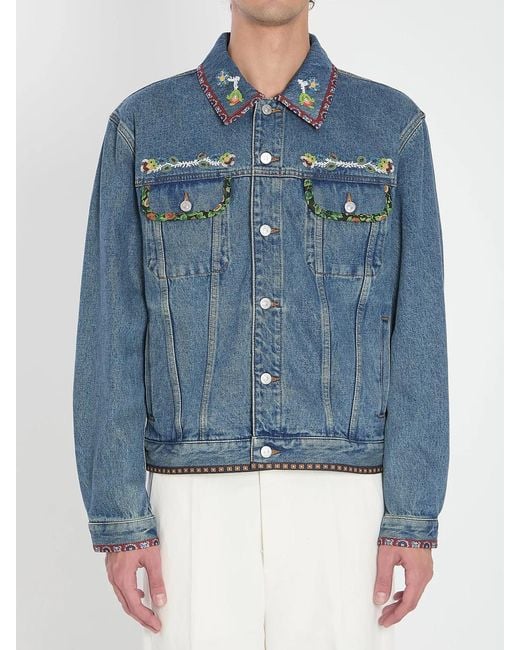 Valentino Garavani Blue Bead-Embroidered Denim Jacket for men