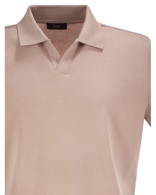 Herno Pink Cotton Jersey Polo Shirt With Open Collar for men