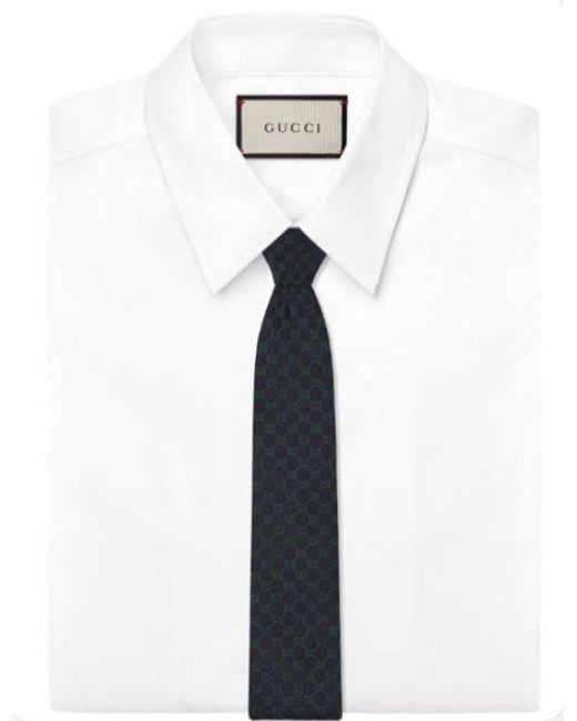 Gucci Blue Patterned Silk Narrow Tie for men