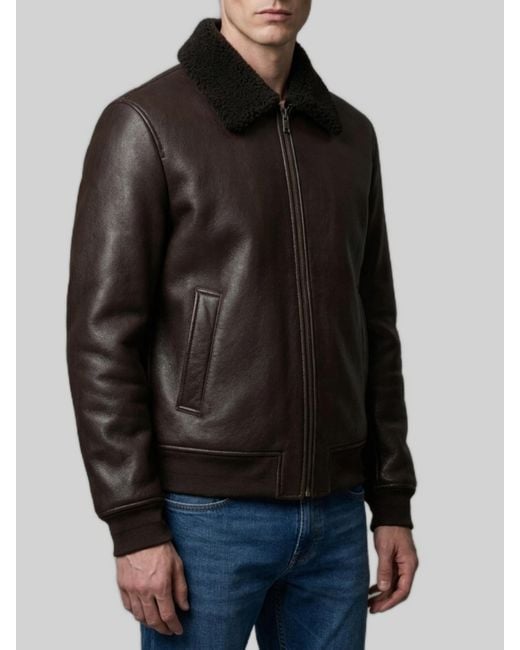 Salvatore Santoro Black Dark Leather Shearling Bomber Jacket for men