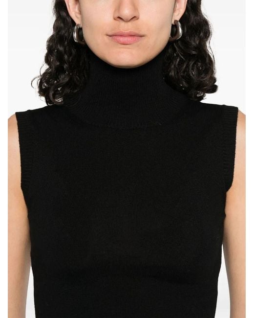 Max Mara Black Turtle Neck Sleeves Less Woven "Vertigo" Top