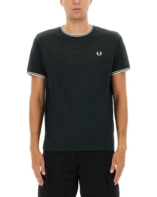 Fred Perry Black Double Stripe Tshirt for men