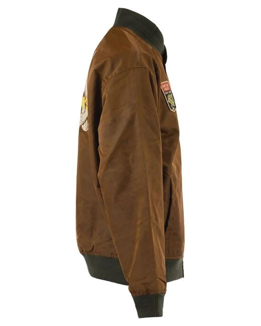 Filson Brown Technical Nylon Bomber Jacket With Heritage Embroidery for men