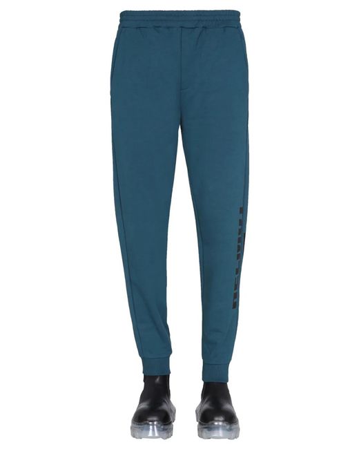 Helmut Lang Blue Jogging Pants With Logo Print for men