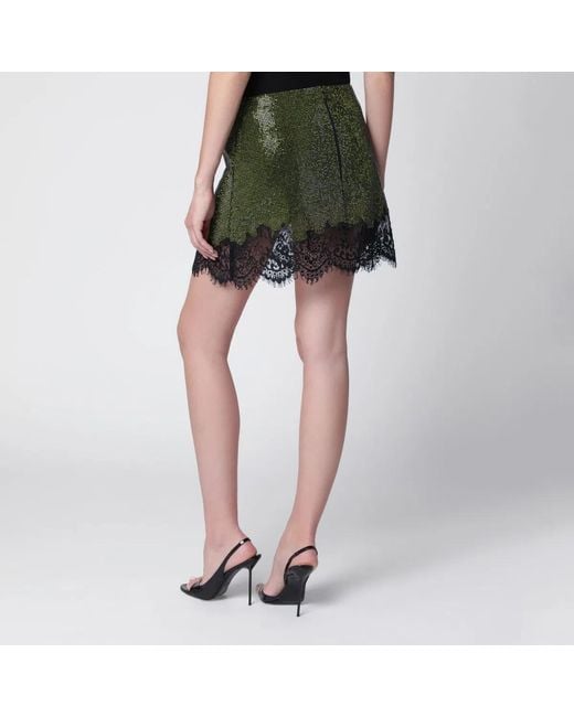 Self-Portrait Green Crystal Metallic Knit Miniskirt