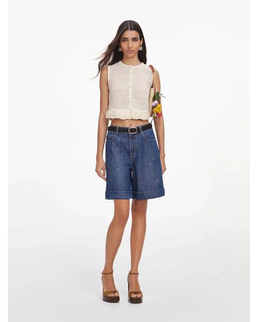 Self-Portrait Blue Crochet Flower Knit Top