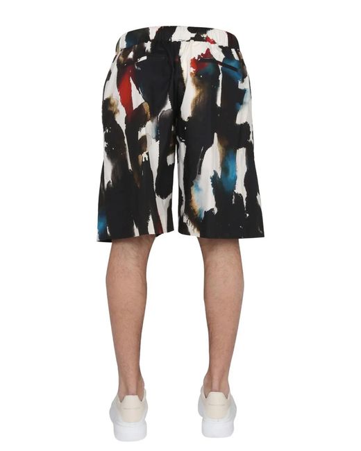 McQueen Black Bermuda With Logo Print for men