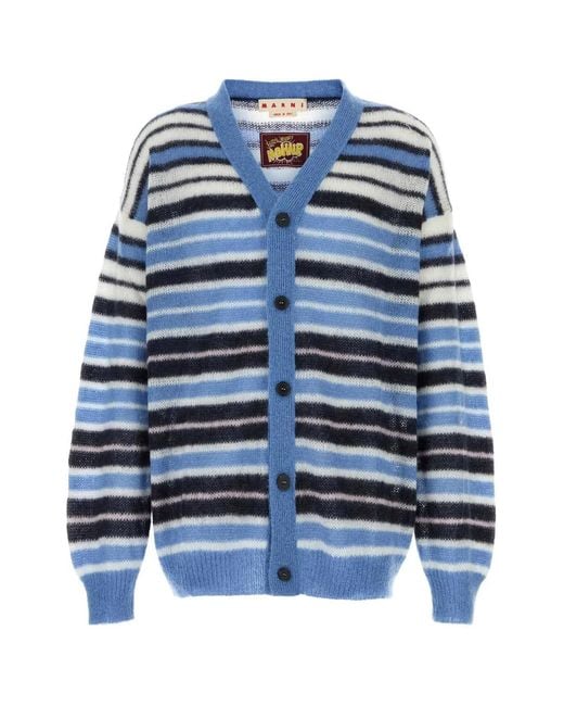 Marni Blue Embroidered Mohair Blend Cardigan for men