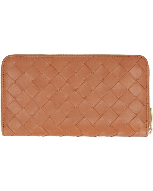 Bottega Veneta Brown Intrecciato Zip Around Wallet