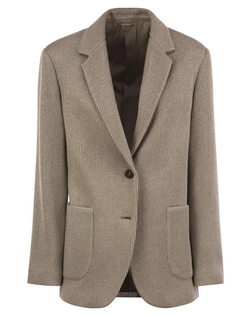 Brunello Cucinelli Brown Sparkling English Rib Cotton And Viscose Knitted Jacket With Monili