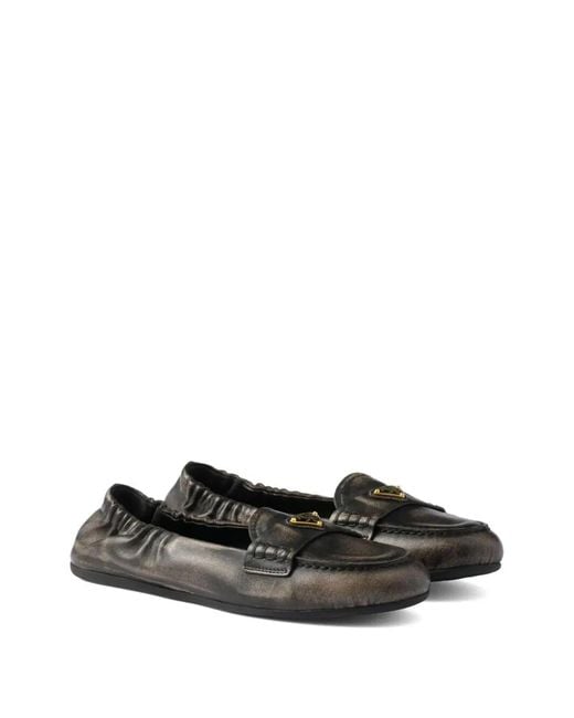 Prada Black Deconstructed And Flexible Nappa Leather Loafers