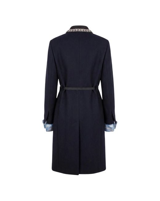 Prada Blue Coat With Jewel Embroidery