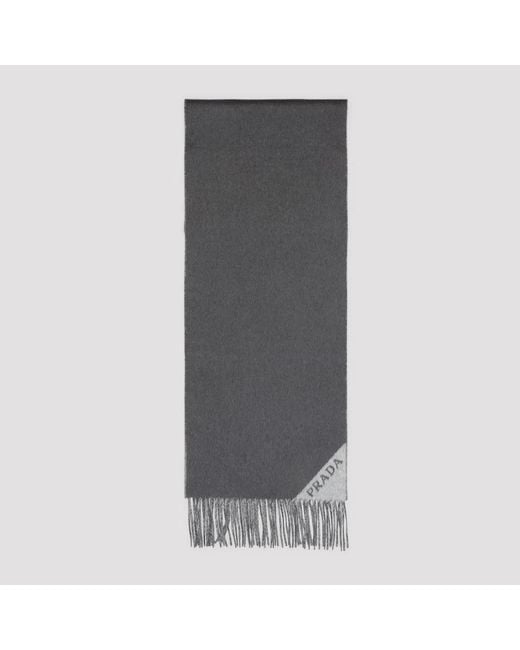 Prada Gray Charcoal Cashmere Scarf for men