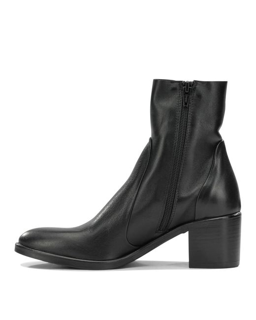 Strategia Black Leather Rubber Boots Ankle