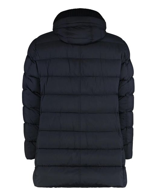 Herno Blue Hooded Techno Fabric Down Jacket for men