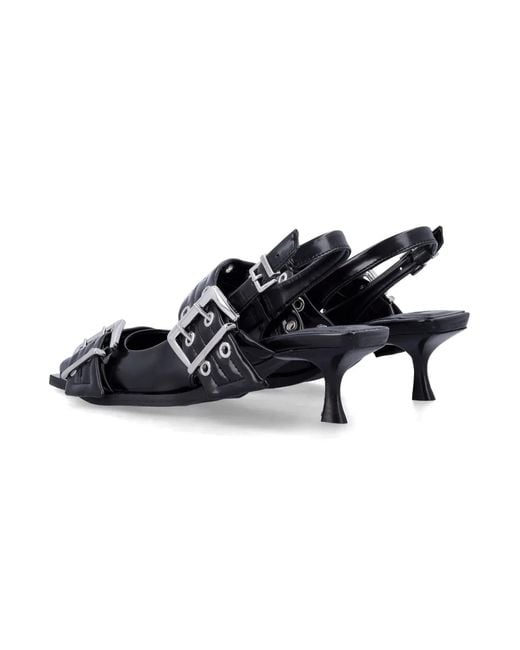 Ganni Black Buckle Kitten Heel Pumps