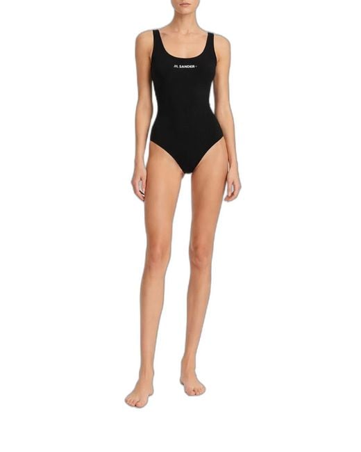 Jil Sander Black One Piece Swimsuit With Logo