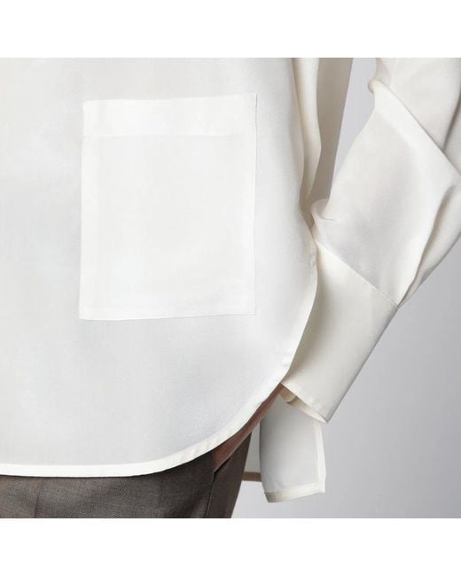 Victoria Beckham White Ivory Silk V-Neck Blouse