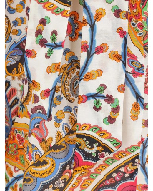 Etro White Paisley-Print Tie-Neck Silk Blend Blouse