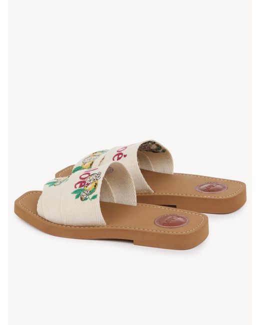 Chloé White Mini Ribbons Embroidered Citrus Motif Sandals
