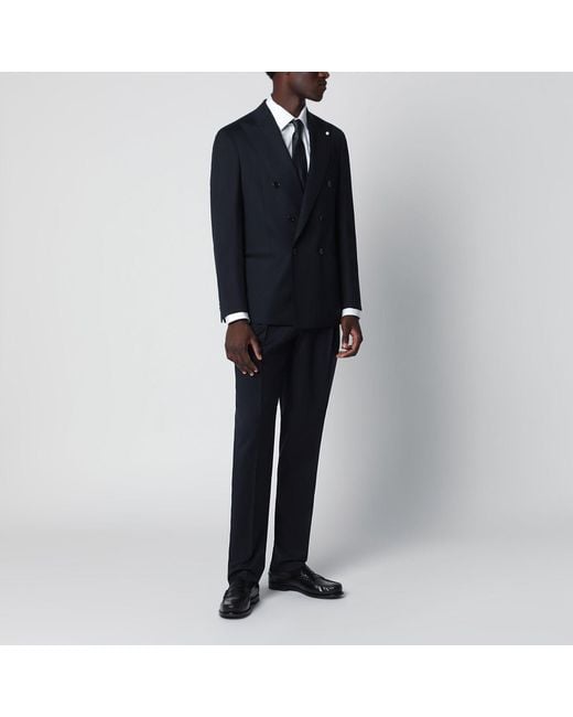 Luigi Bianchi Black Doublebreasted Wool Suit for men