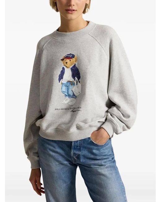 Polo Ralph Lauren White Polo Bear Lightweight Fleece Crewneck Sweatshirt