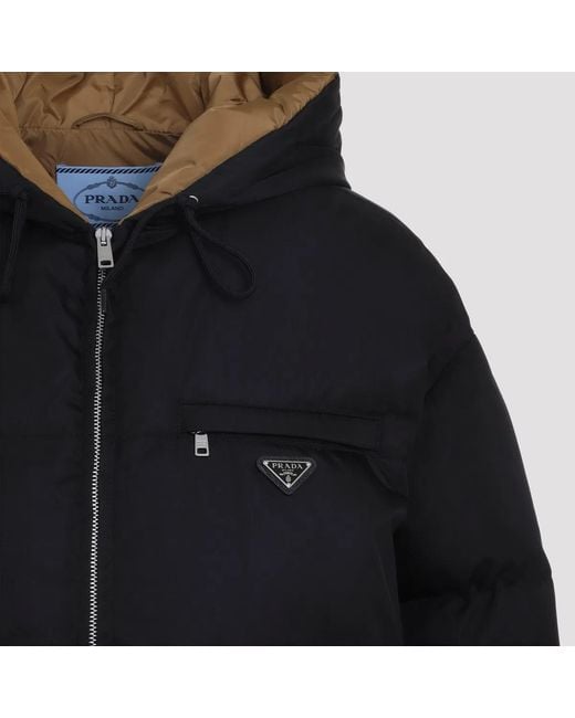 Prada Black Contrasting Lining Hooded Down Jacket