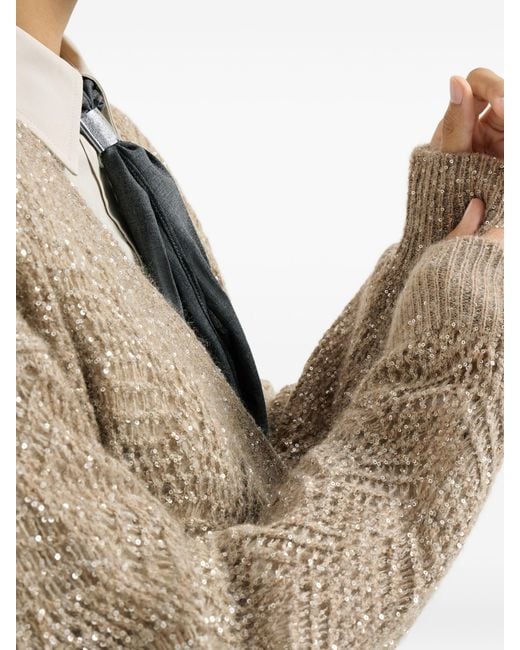 Brunello Cucinelli Natural Openwork Mohair Cardigan