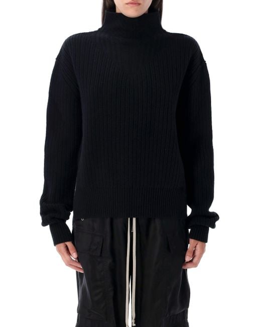 Rick Owens Black Wool Turtle-Neck Jumper