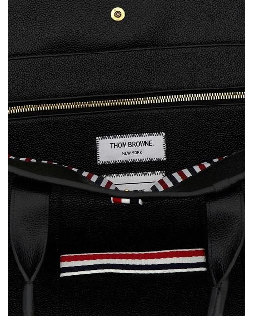 Thom Browne Black Leather Medium Tote Bag for men