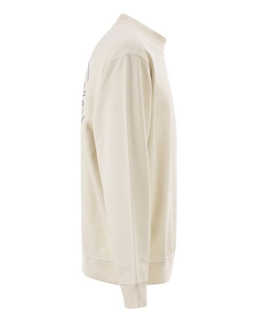Stone Island White Oversized Crew Neck Sweatshirt With “Outline Compass” Print for men