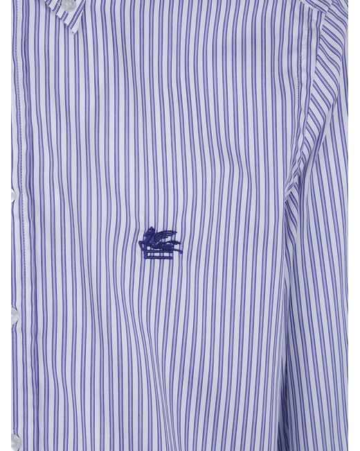 Etro Blue Printed Cotton Shirt for men