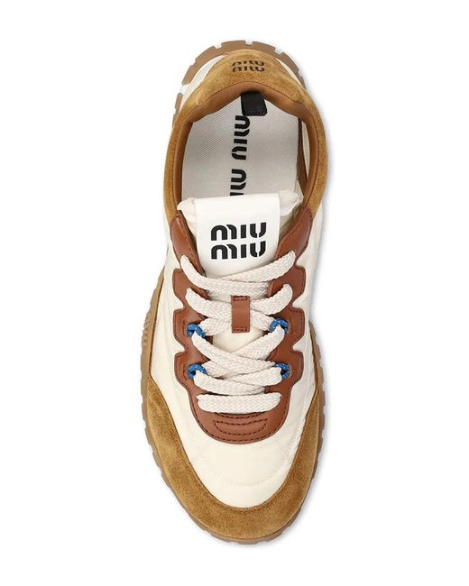 Miu Miu Natural Tyre Technical Fabric, Suede And Leather Sneakers